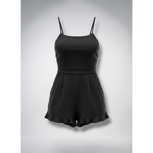 LOFT Petites Black Linen Blend Ruffle Hem Romper Pockets Square Neck 8P